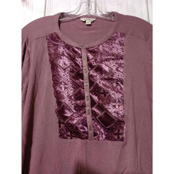 Lucky Brand Shirt Ladies Large Plum Long Sleeve Velour Chest Light Weight - Picture 3 of 6